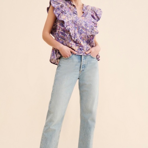 Chufy Dekker Ruffle V-neck Printed Blouse - Picture 1 of 11